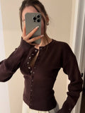 Chocolate Brown Ribbed-Waist Knit Cardigan