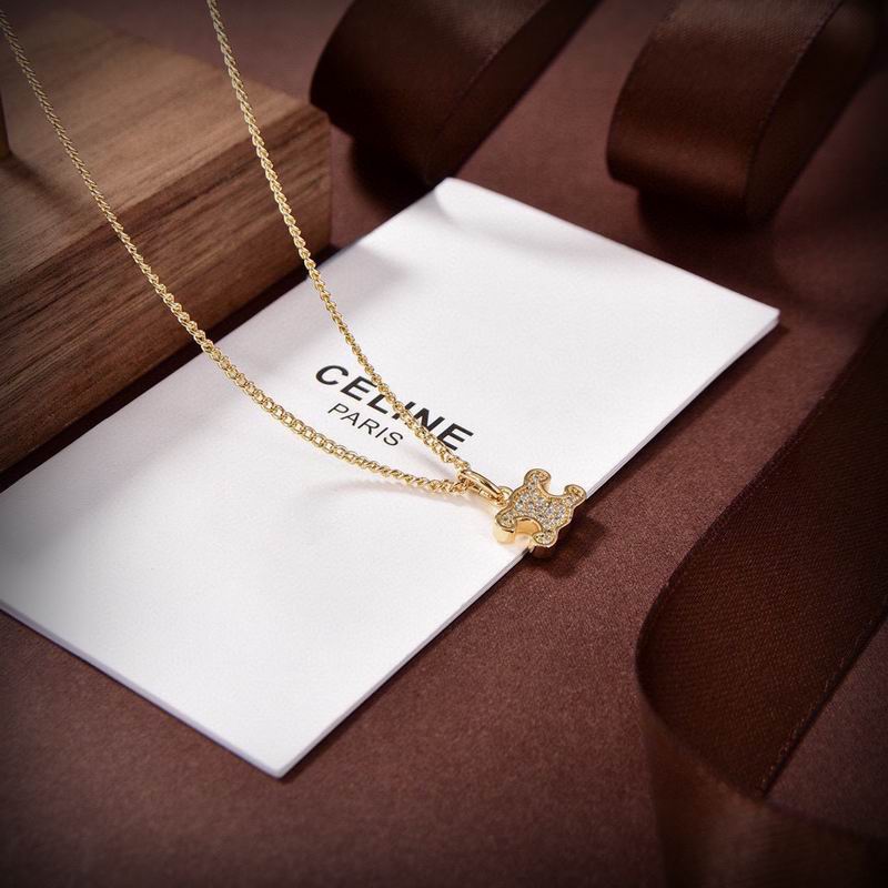 Celine Gold-Tone Crystal Teddy Bear Pendant Necklace