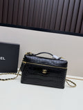 Chanel Vanity Case Bag – Black-Embossed Leather with Gold Hardware