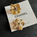 Chanel Gold-Tone Fan-Shaped Statement Earrings