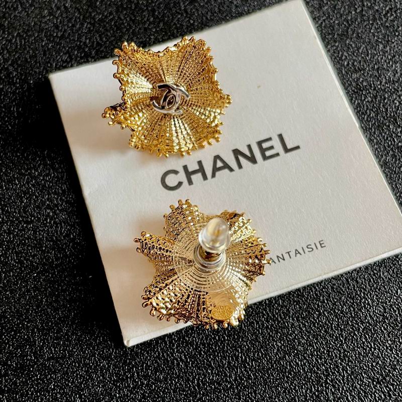 Chanel Gold-Tone Fan-Shaped Statement Earrings