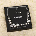 Chanel Pearl-Accented Double-Strand Chain Necklace with Interlocking C Details