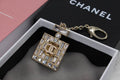 Chanel Gold-Tone Crystal Square Keyring & Bag Charm