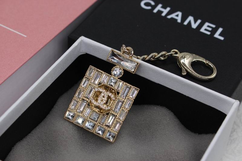 Chanel Gold-Tone Crystal Square Keyring & Bag Charm