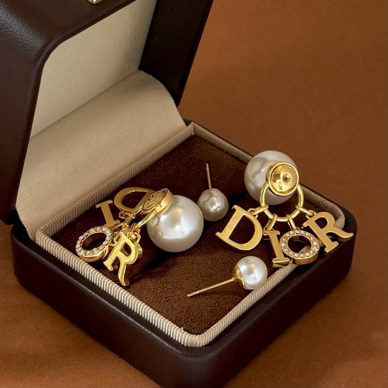 Dior Pearl Letter Charm Drop Earrings