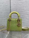 Dior Lime Green Textured Top-Handle Bag with Charm