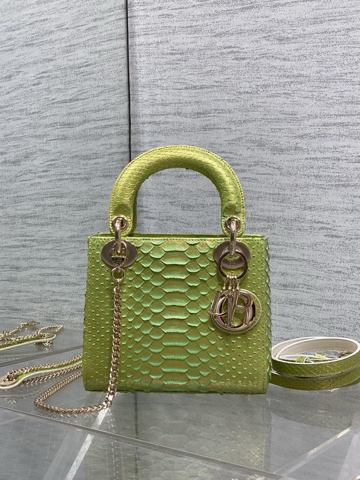 Dior Lime Green Textured Top-Handle Bag with Charm