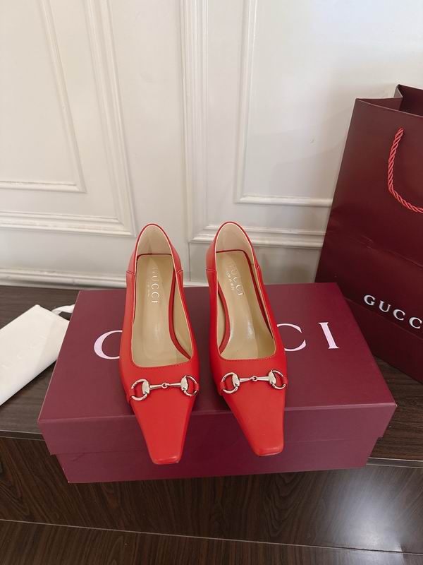 Gucci Red Pointed-Toe Pumps with Horsebit-Style Hardware