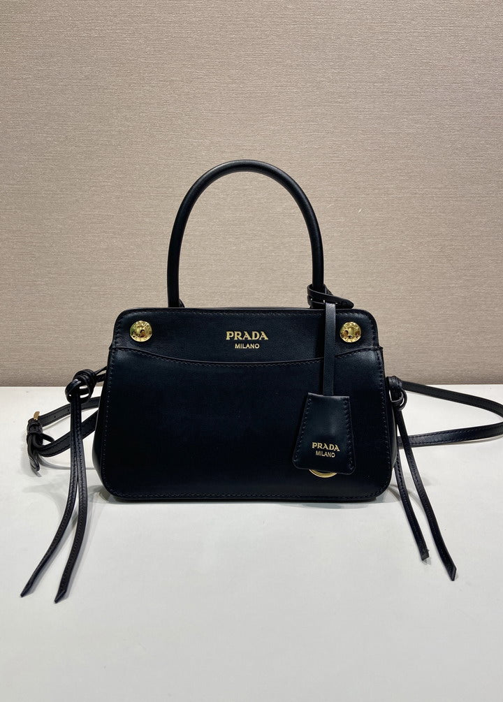 Prada Black Top Handle Shoulder Bag with Gold-Tone Hardware