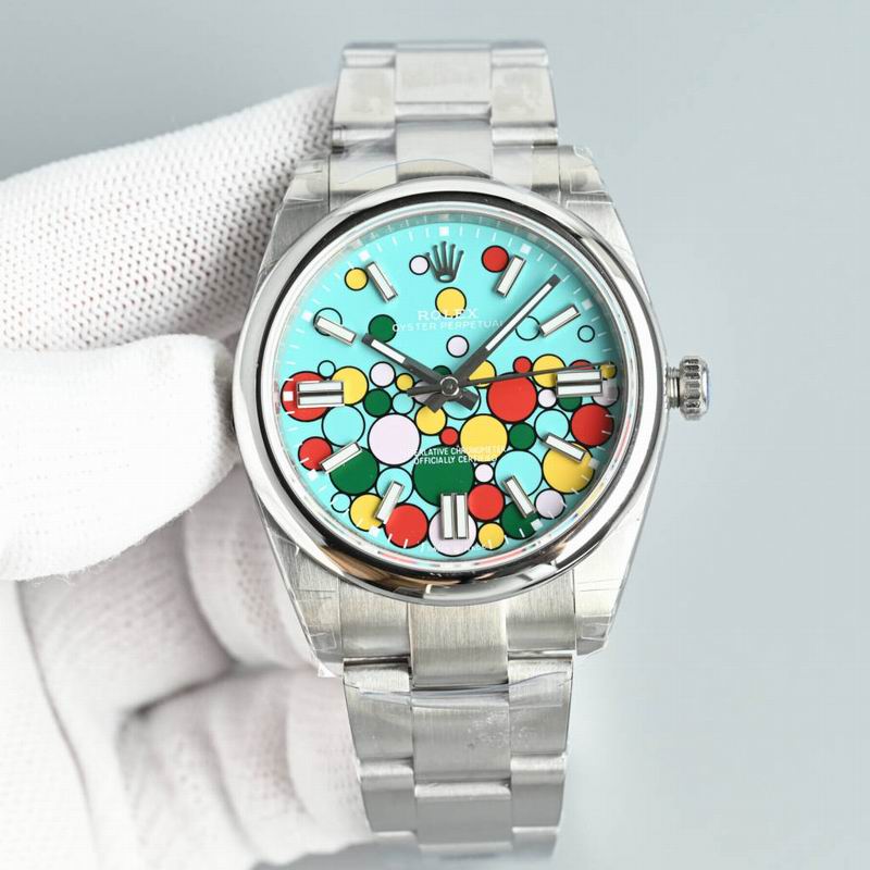 Rolex Watch with Turquoise Multicolor Dial and Silver-Tone Bracelet
