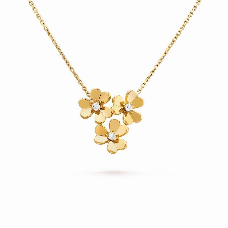 Van Cleef & Arpels Gold-Tone Crystal Flower Necklace