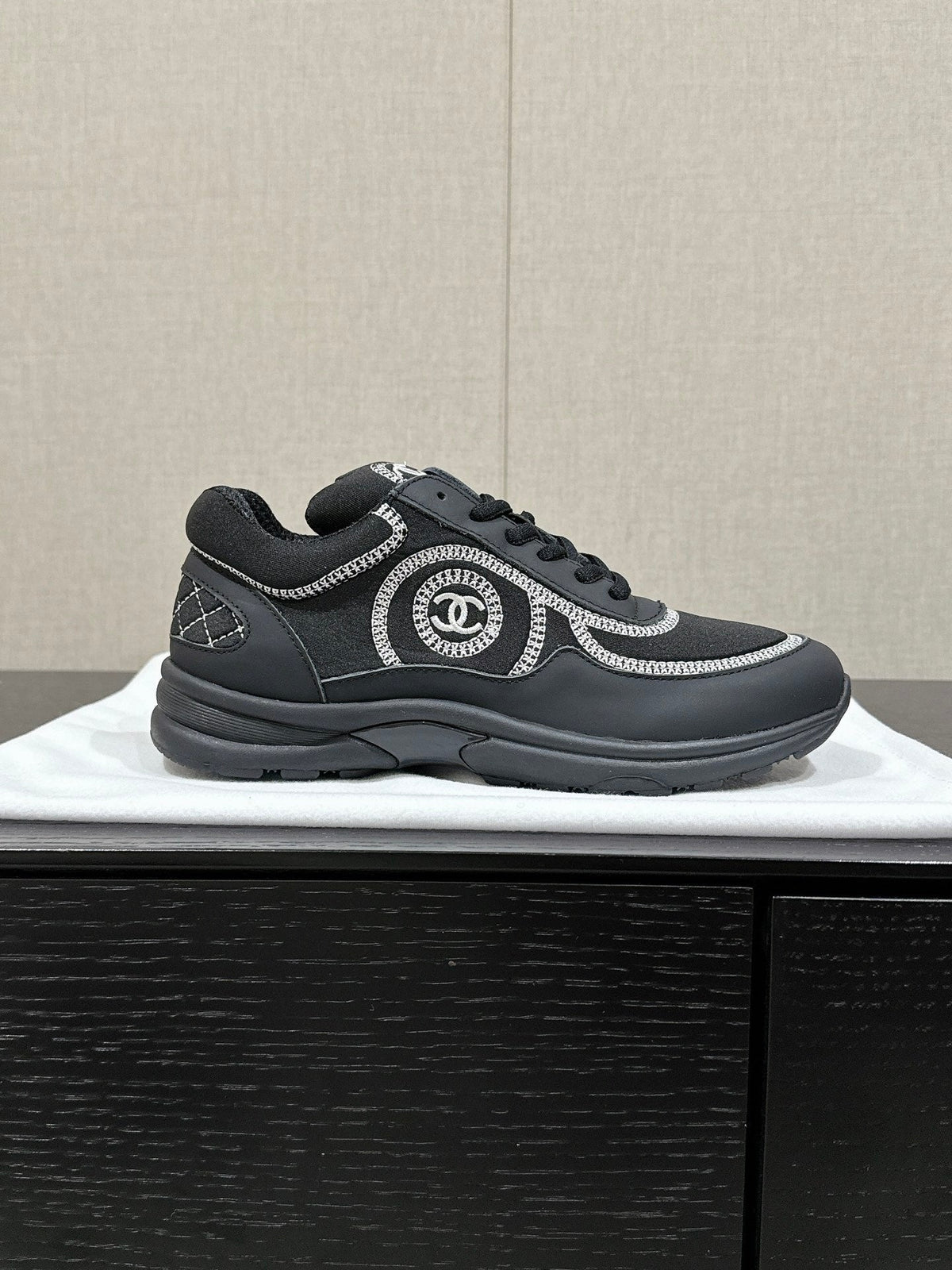 CHANEL CLASSIC TRAINER IN BLACK FABRIC
