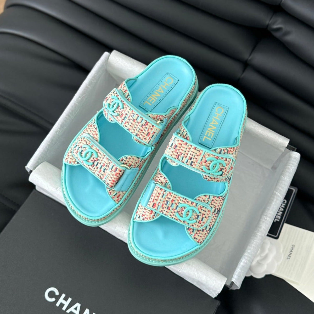 CHANEL Mule Sandals Sheepskin  Azure Blue