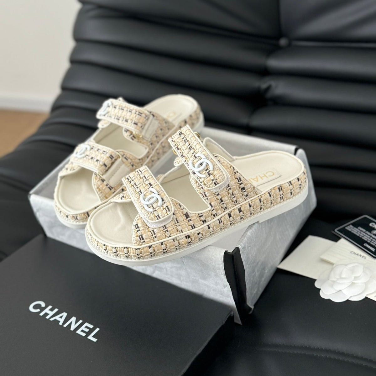 CHANEL Mule Sandals Sheepskin  Beige Cream
